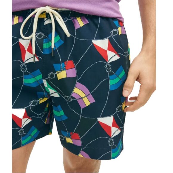 NEW $99 Brooks Brothers Swim Trunks (Shorts)! S M L XXL Navy With Nautical Flags - Picture 3 of 8